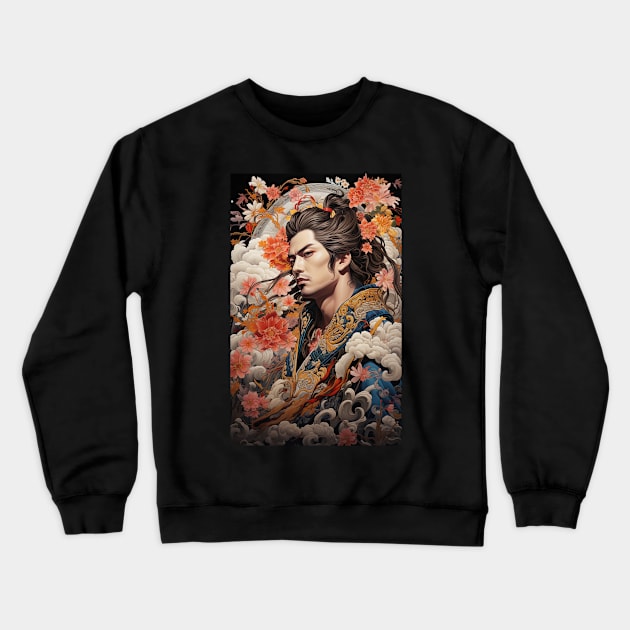 Night of Blossoms Japanese Vintage Kabuki-style Art Crewneck Sweatshirt by kansaikate